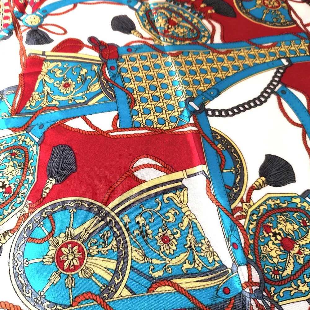 Scarf 19" x 19" Square Satin NEW print neckerchief blue-red - Picture 3 of 4